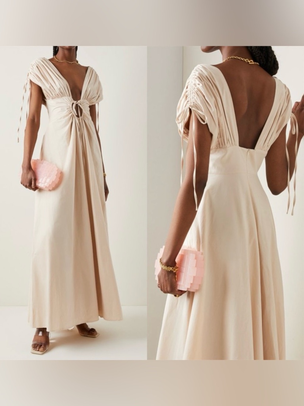 NWT Andrea Iyamah Xena Maxi Dress in Vanilla Cotton Sz L